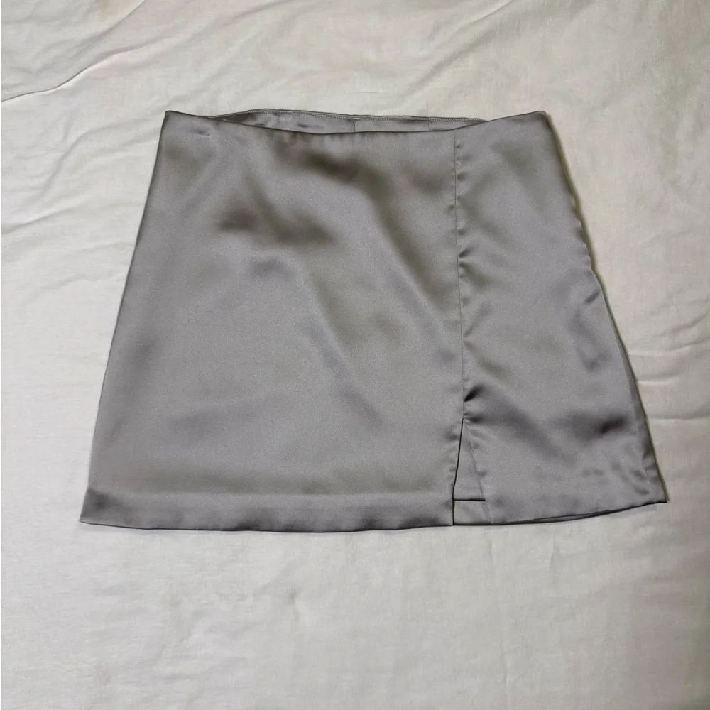 Silver Silk Mini Skirt with Slit | wild fable | small